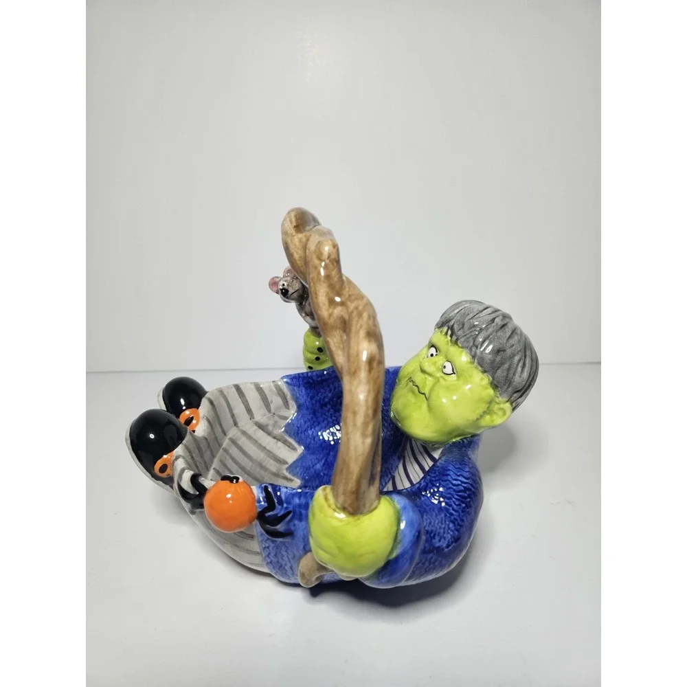 Frankenstein Ceramic Candy Dish Basket Halloween Vintage JCPenney Home